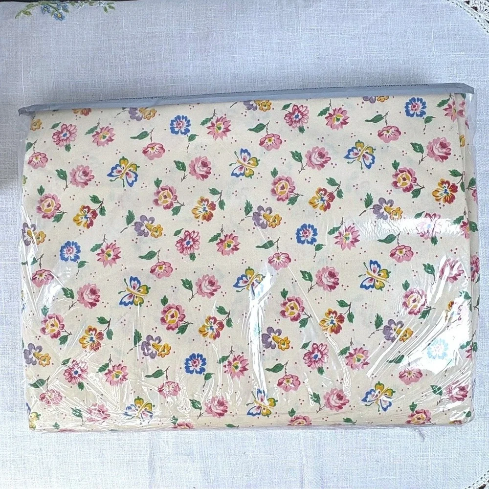 Vintage Burlington Caress Twin Sheet Set Floral Butterfly Scalloped New NOS
